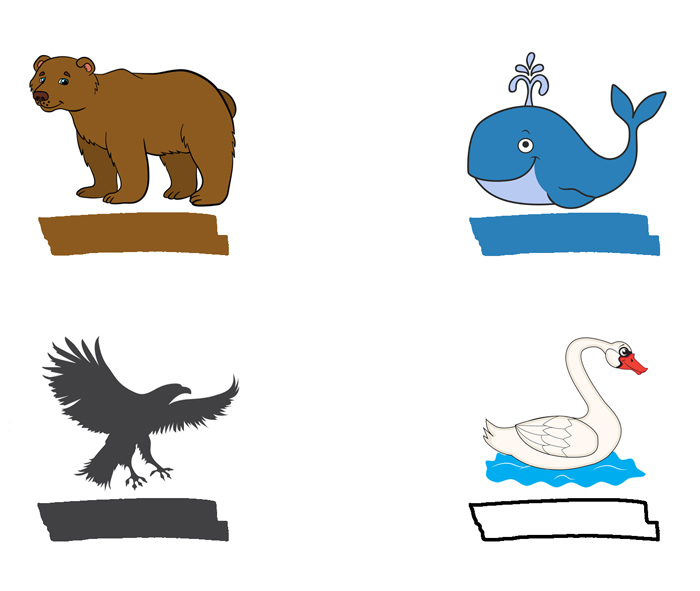 Bear, whale, eagle, swan