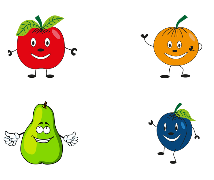 apple, orange, pear, plum